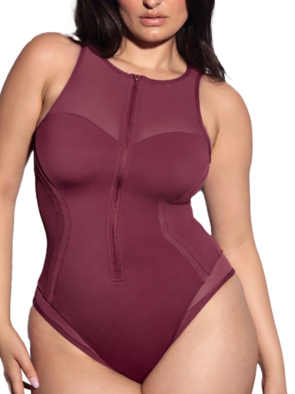 TA3 Surfy Mesh Inset Sculpting One Piece Swimsuit Dark Cherry 2X Short NWT
